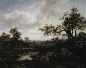 Landscape With A Pond And A Windmill In The Distance by Patrick Nasmyth