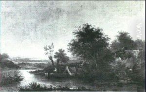 A River Landscape With A Figure In A Barge by Patrick Nasmyth