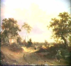 Figures On A Country Path, Before A Cottage Figures On A Country Path, Before A Cottage