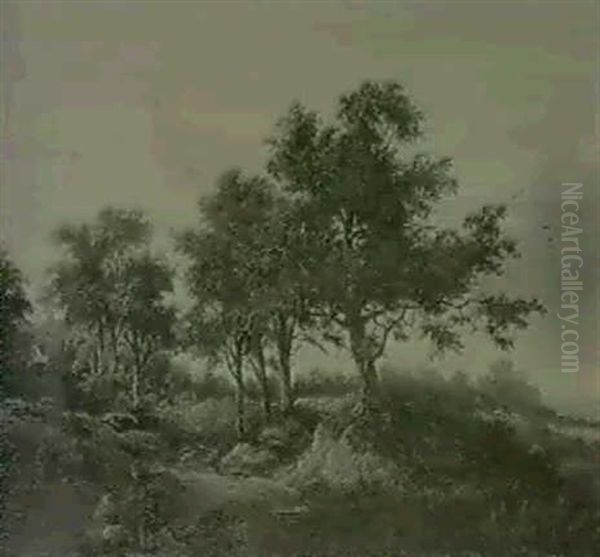 Figures On A Wooded Path, A Landscape Beyone - view 1