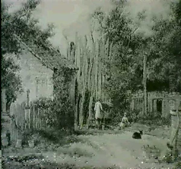 Figures In A Cottage Garden - view 1