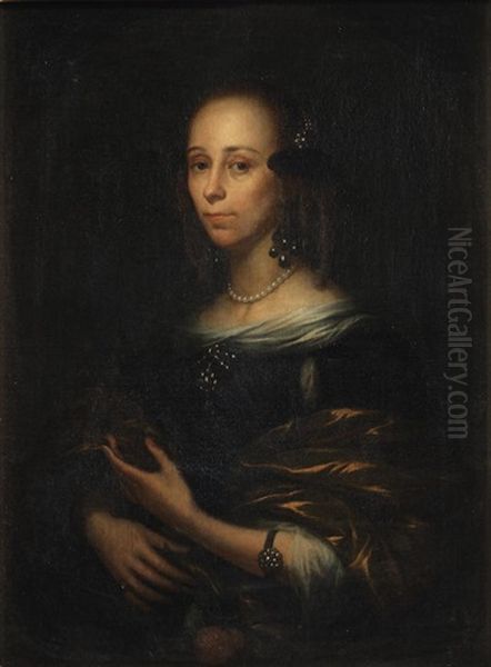 Portrait Of A Lady, Half-length, In A Blue Dress With A Gold Shawl - view 1