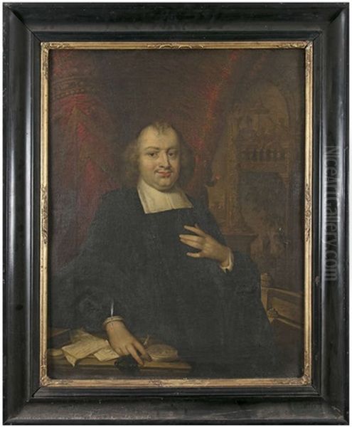 Portrait Of A Cleric, Half Length, In A Black Gown, The Background A View In Amsterdam - view 1