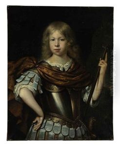Portrait Of A Boy (willem Van Liere?) As Mars, In Classical Dress With A Cuirass, Sword And Halberd, In A Landscape