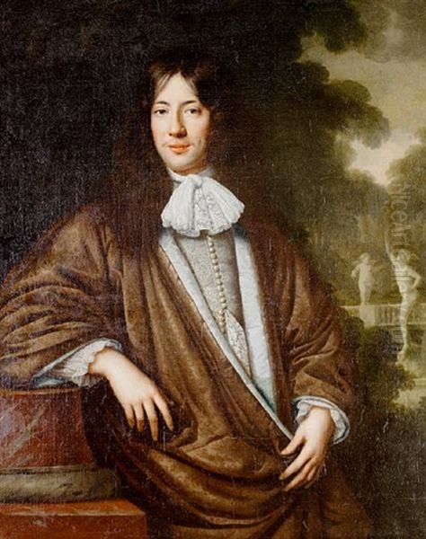 Portrait Of A Gentleman In A Purple Silk Mantle, A Silver Embroidered Waistcoat And White Lace Chemise, Leaning On A Column Before... - view 1