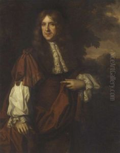 Portrait Of A Gentleman In Brown Robes, In A Wooded Landscape by Pieter Nason