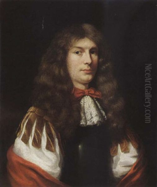 A Portrait Of A Young Gentleman Wearing A White Chemise And A White Lace Scarf Together With A Red Bow And Shawl - view 1