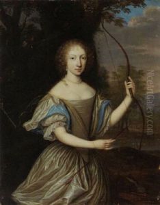 A Portrait Of A Lady (anna Dorthea Von Lehndorff ?) As Diana In A Park Landscape