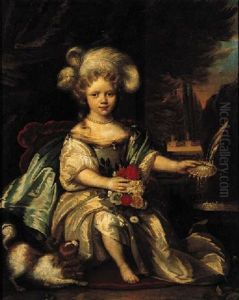 Portrait Of Anna Catharina Van Heemskerck When Young, Seated By A Fountain On A Draped Terrace Wearing A White Silk Dress