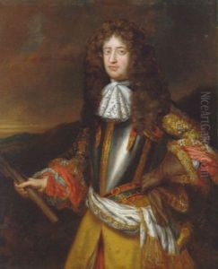 Portrait Of A Nobleman In A Breastplate With An Embroidered Coat, Holding A Baton, A View To A Landscape Beyond