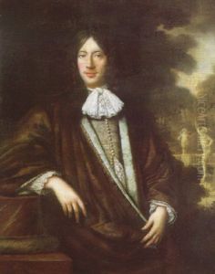 Portrait Of A Gentleman Wearing A Brown Robe Trimmed With Blue, A Lace Stock And Blue Waiscoat, His Arm Resting On A Plinth Portrait Of A Gentleman Wearing A Brown Robe Trimmed With Blue, A Lace Stock And Blue Waiscoat, His Arm Resting On A Plinth