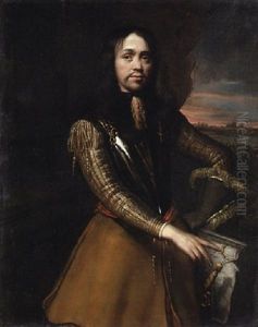 Portrait Of A Gentleman Wearing A Breastplate, A Landscape Beyond by Pieter Nason