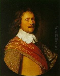 Portrait Of A Gentleman Wearing An Embroidered Doublet, A Red Satin Sash And A Lace-trimmed Collar