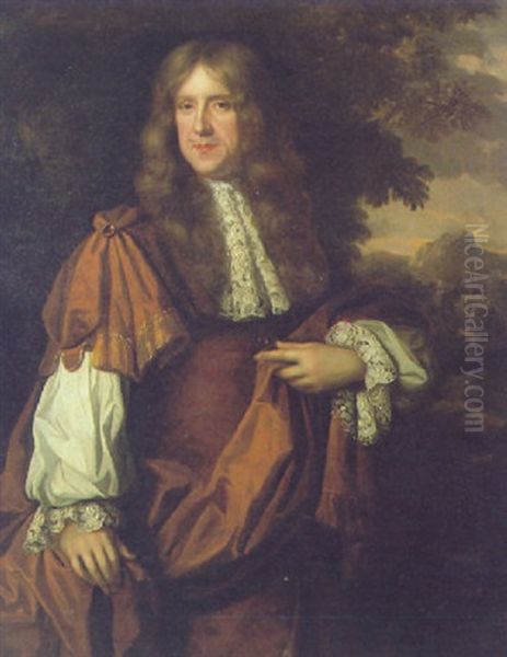 Portrait Of A Gentleman, Wearing A Gold Tunic And Robe Over A White Chemise With Lace Collar And Lace Cuffs - view 1