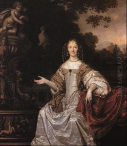 Portrait Of A Lady Seated On A Draped Terrace By A Fountain