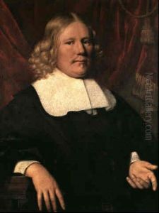 A Portrait Of A Man, Half Length, His Right Arm Resting On  A Stone Ledge Before A Drape With Tassled Edges