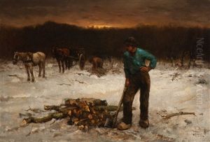 Woodcutters With Horse-drawn Cart In A Winter Landscape (1899) by Willem Van Der Nat