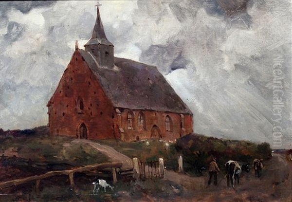 Boer Met Koeien Bij Kerk - view 1