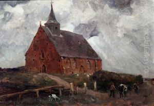 Boer Met Koeien Bij Kerk