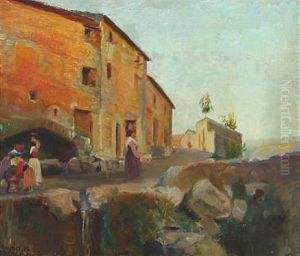 Scenery From Anticoli Corrado With Women Working