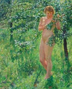 Nogen Kvinde I En Have Med Frugttraeer by Max Nathan