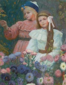 Piger Ved Blomsterbed by Max Nathan