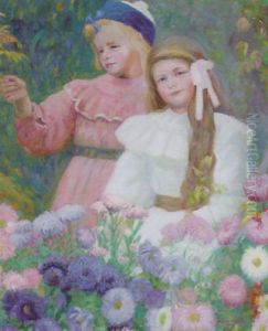 Young Girls In A Summer Garden by Max Nathan