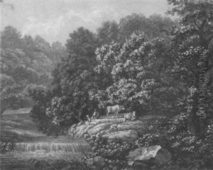 Waldige Landschaft Mit Bachlauf Und Einen Viehhirten by Christoph Nathe