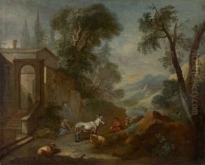Paysage Fluvial Anime De Personnages by Charles Joseph Natoire
