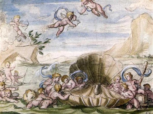 Amoretten Und Muscheln Die Geburt Der Venus Erwartend - view 1