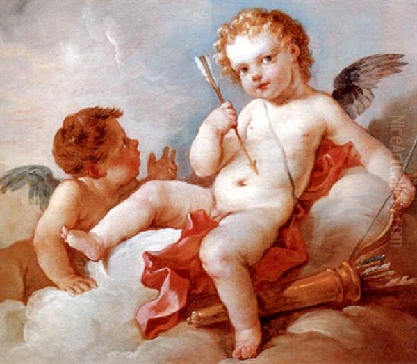 Cupid And Amoretti Seated On Clouds - view 1