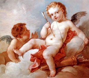 Cupid And Amoretti Seated On Clouds by Charles Joseph Natoire