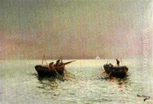 Pecheurs En Mer Remontant Leurs Filets by Louis Nattero