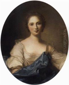 Portrait Of A Lady In A White Dress And A Blue Mantle by Jean Baptiste Nattier