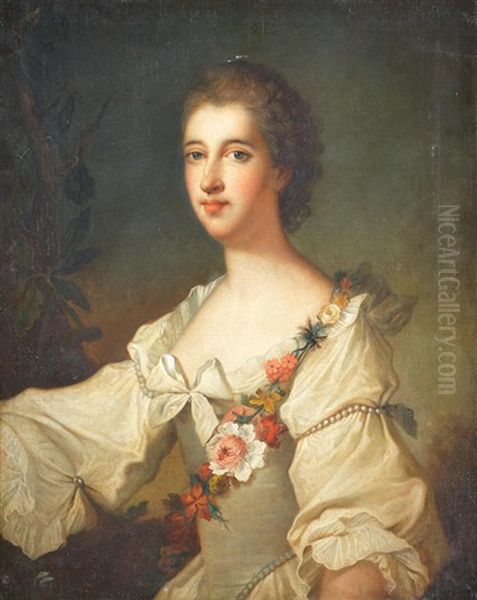 Portrait Of Louise-henriette-gabrielle De Lorraine, Duchess Of Bouillon, Half-length, In A White Dress With A Flower Garland - view 1
