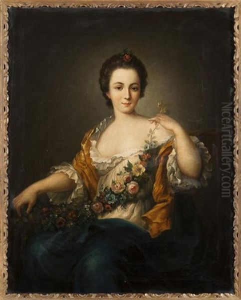Portrait De Femme Aux Fleurs - view 1