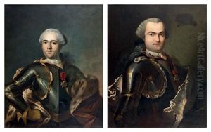 Portrait D'etienne-paul Le Noir Du Breuil, Lieutenant Commandant Du Regiment De La Reine, Chevalier De Saint Louis Et Portrait D'un Membre De La Famille Le Noir Du Breuil, Chevalier De Saint Louis (pair) by Jean Marc Nattier