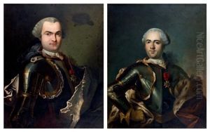 Portrait D'etienne-paul Le Noir Du Breuil, Lieutenant Commandant Du Regiment De La Reine, Chevalier De Saint Louis Et Portrait D'un Membre De La Famille Le Noir Du Breuil, Chevalier De Saint-louis (pair) by Jean Marc Nattier