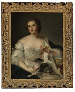 Portrait Of Henriette Nicole, Duchesse De Luynes, With Her Dog by Jean Marc Nattier