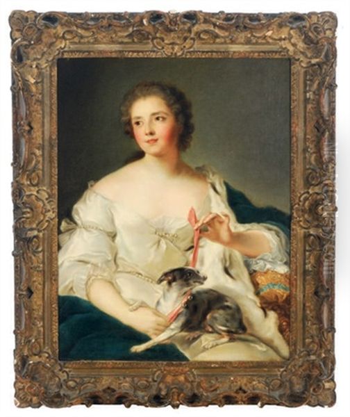 Portrait Of A Lady With A Lap Dog Wearing A Pink Collar - view 1