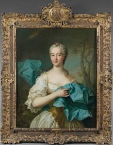 Portrait De Femme Dans Un Grand Drape Bleu Sur Fond De Paysage by Jean Marc Nattier
