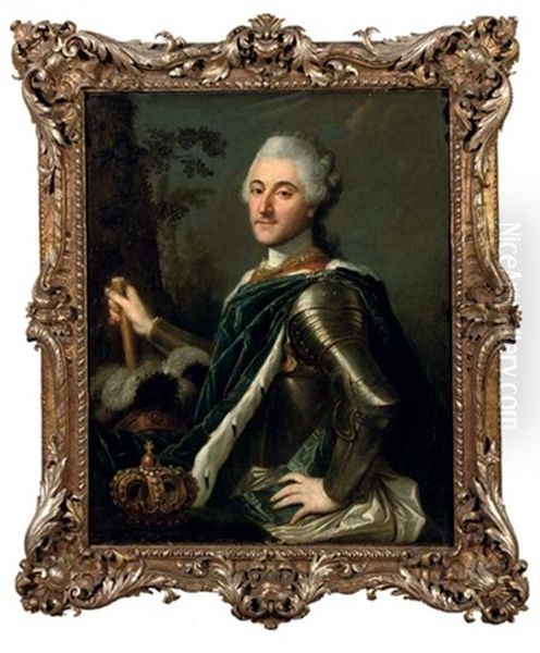 Portrait Of King Stanislas August Ii Poniatowski In Armour, His Crown Nearby - view 1