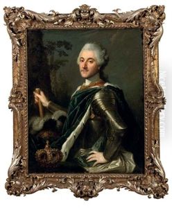Portrait Of King Stanislas August Ii Poniatowski In Armour, His Crown Nearby by Jean Marc Nattier