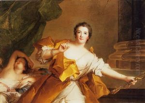 Portrait Of The Marquise De Flavacourt As Venus, With Cupid Sleeping Beside Her by Jean Marc Nattier
