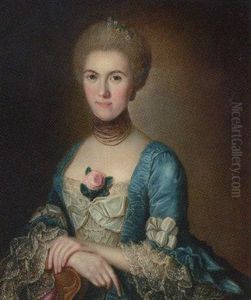 Portrait Of A Lady, In A Blue Dress, Standing Against A Chair by Jean Marc Nattier