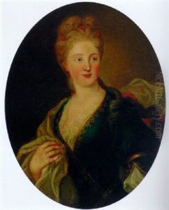Portrait Of A Lady In A Blue Dress With A Pink Wrap