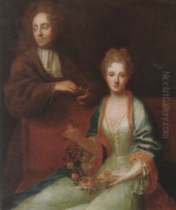Portrait Of A Husband And Wife, He Holding A Snuff Box, She A Garland Of Flowers
