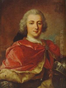 Portrait Of A Nobleman In Armour With An Ermine-lined Crimson Cloak, With The Order Of The Golden Fleece by Jean Marc Nattier