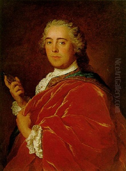 Portrait Of A Gentleman Wearing A Red Mantle And Holding A Miniature - view 1