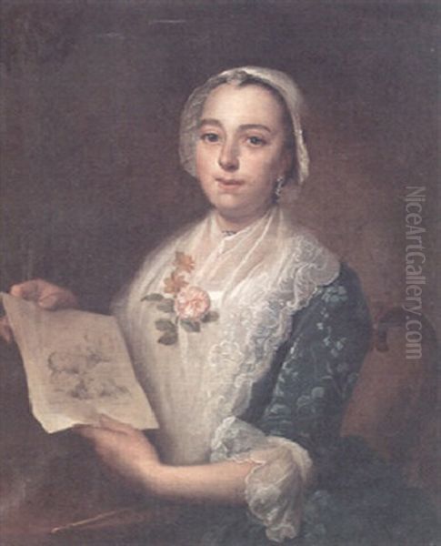 A Portrait Of A Lady Holding A Pencil Sketch Of Sheep - view 1
